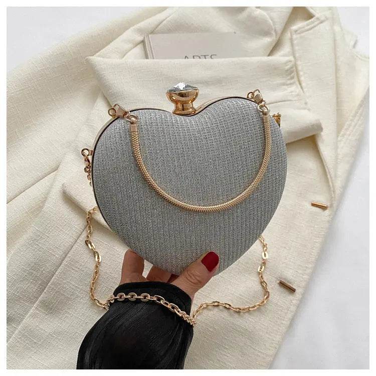Evening Clutch Bag Women Bag Shiny Handbag Heart Shape Metal Clutches Bag Fashion Chain Shoulder Crossbody Bag Luxury Lady Purse Valentines Day Outfit - ProTrendyz