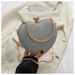 Evening Clutch Bag Women Bag Shiny Handbag Heart Shape Metal Clutches Bag Fashion Chain Shoulder Crossbody Bag Luxury Lady Purse Valentines Day Outfit - ProTrendyz