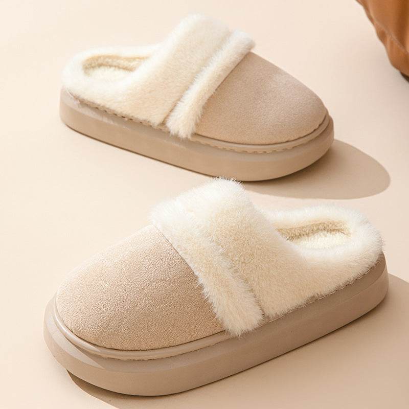 Fashion Warm Cotton Slippers For Women Leisure Thick Bottom Non-slip Plus-velvet House Shoes Winter Bedroom Floor Suede Slipper - ProTrendyz