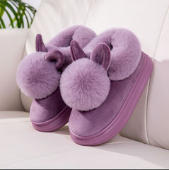 Autumn Winter Cotton Slippers Fur Rabbit Home Warm Thick Bottom Indoor Cotton Shoes Womens Slippers Cute Fluffy Cat Slippers