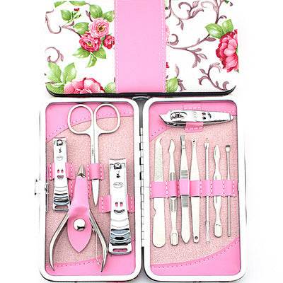Nail Clipper Set Stainless Steel 12 Piece Pink Flower Nail Scissors Manicure manicure tools rose -12 - ProTrendyz