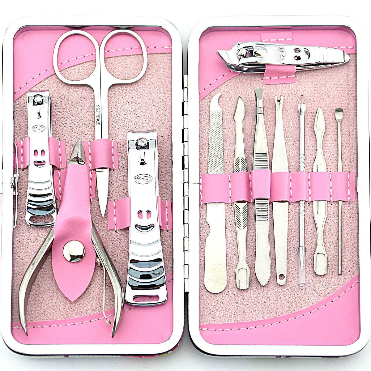 Nail Clipper Set Stainless Steel 12 Piece Pink Flower Nail Scissors Manicure manicure tools rose -12 - ProTrendyz