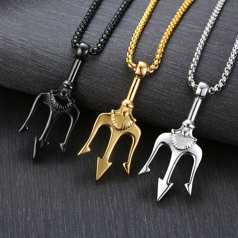 Neptune's Trident Necklace Retro Mythical Sea King Poseidon Trident Harpoon Pendant Necklace Men's Fashion Trend Cool Jewelry - ProTrendyz