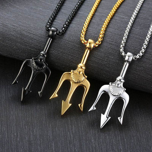 Neptune's Trident Necklace Retro Mythical Sea King Poseidon Trident Harpoon Pendant Necklace Men's Fashion Trend Cool Jewelry - ProTrendyz