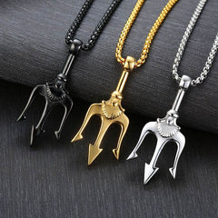Neptune's Trident Necklace Retro Mythical Sea King Poseidon Trident Harpoon Pendant Necklace Men's Fashion Trend Cool Jewelry - ProTrendyz