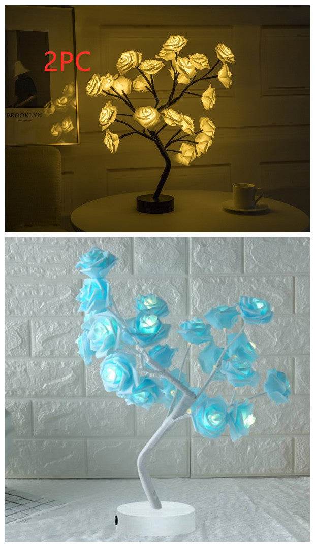 Rose Flower Lamp USB Battery Operated LED Table Lamp Bonsai Tree Night Lights Garland Bedroom Decoration Lights Home Decor - ProTrendyz