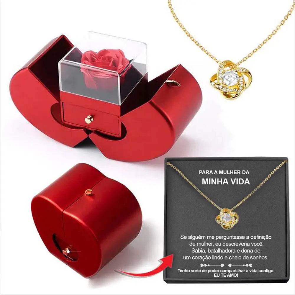 Fashion Jewelry Box Red Apple Christmas Gift Necklace Eternal Rose For Girl Mother's Day Valentine's Day Gifts With Artificial Flower Rose Flower Jewelry Box US - ProTrendyz