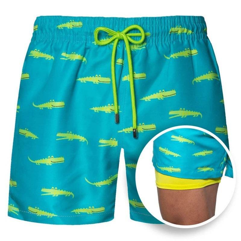 Men's Printed Beach Shorts Sports Double Layer Shorts Summer - ProTrendyz