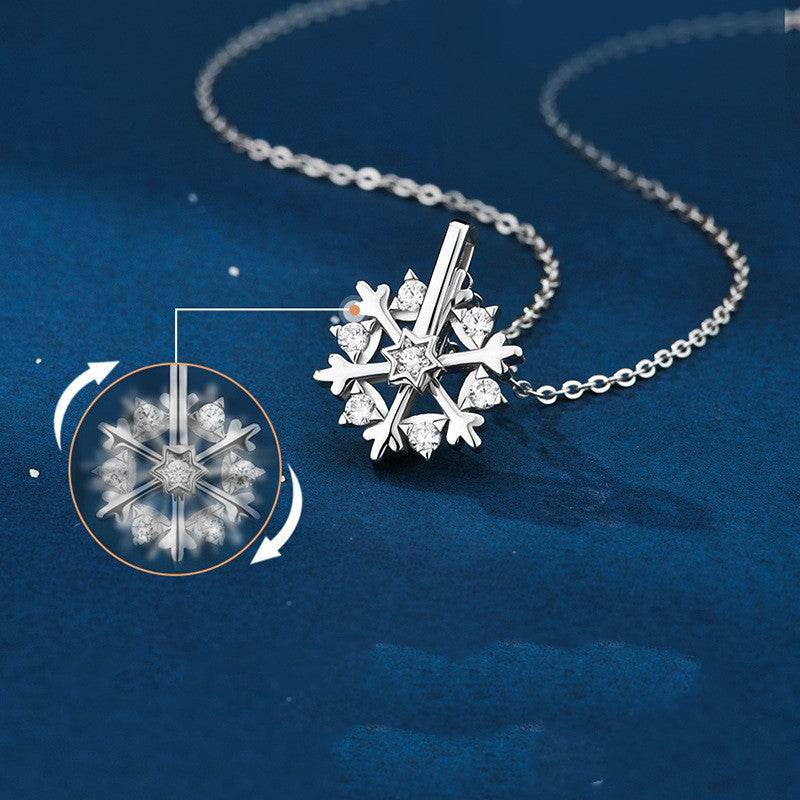 Rotatable 925 Silver Snowflake Necklace Women Luxury Niche Design Shiny Rhinestone Jewelry Autumn And Winter Birthday Gift For Friends - ProTrendyz