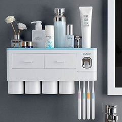 Non-marking Hanging Magnetic Toothbrush Holder Single Drawer Storage Rack With Toothpaste Squeezer Toiletry Set - ProTrendyz