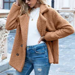 Loose Lapel Fluffy Coat Winter Button Jacket Cardigan Outwear For Women Clothing - ProTrendyz