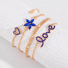 4pcs Blue Flower Love Butterfly Bracelet Set With Rhinestones Design Valentines Day - ProTrendyz