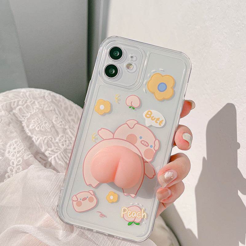 Compatible with Apple , Three-dimensional Piggy Butt Phone Case XS Pinch Music Silicone Case - ProTrendyz