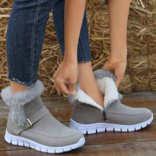 New Snow Boots Winter Warm Thickened Solid Color Plush Ankle Boots With Buckle Design Plus Velvet Flat Shoes For Women - ProTrendyz