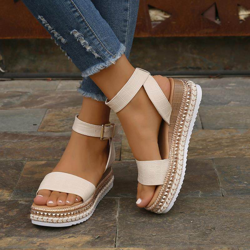 Summer Sandals Buckle Strap Hemp Wedges Platform Peep Toe Shoes Women - ProTrendyz