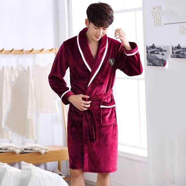Winter Flannel Lovers Robe Gown Elegant Solid Casual Sleepwe - ProTrendyz