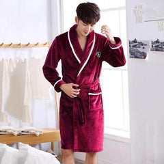 Winter Flannel Lovers Robe Gown Elegant Solid Casual Sleepwe - ProTrendyz