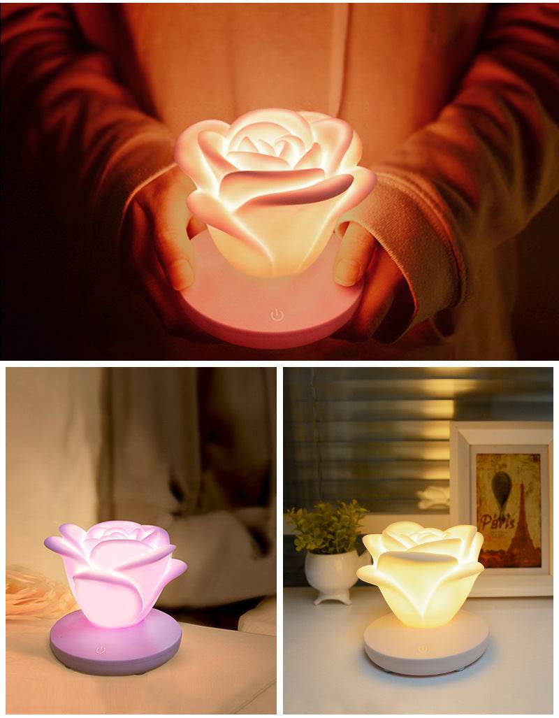 4 Colors Romantic Rose-shape Three Lighting Level Dimming Touch Night Light Valentine's Day Night Light - ProTrendyz
