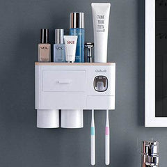 Non-marking Hanging Magnetic Toothbrush Holder Single Drawer Storage Rack With Toothpaste Squeezer Toiletry Set - ProTrendyz