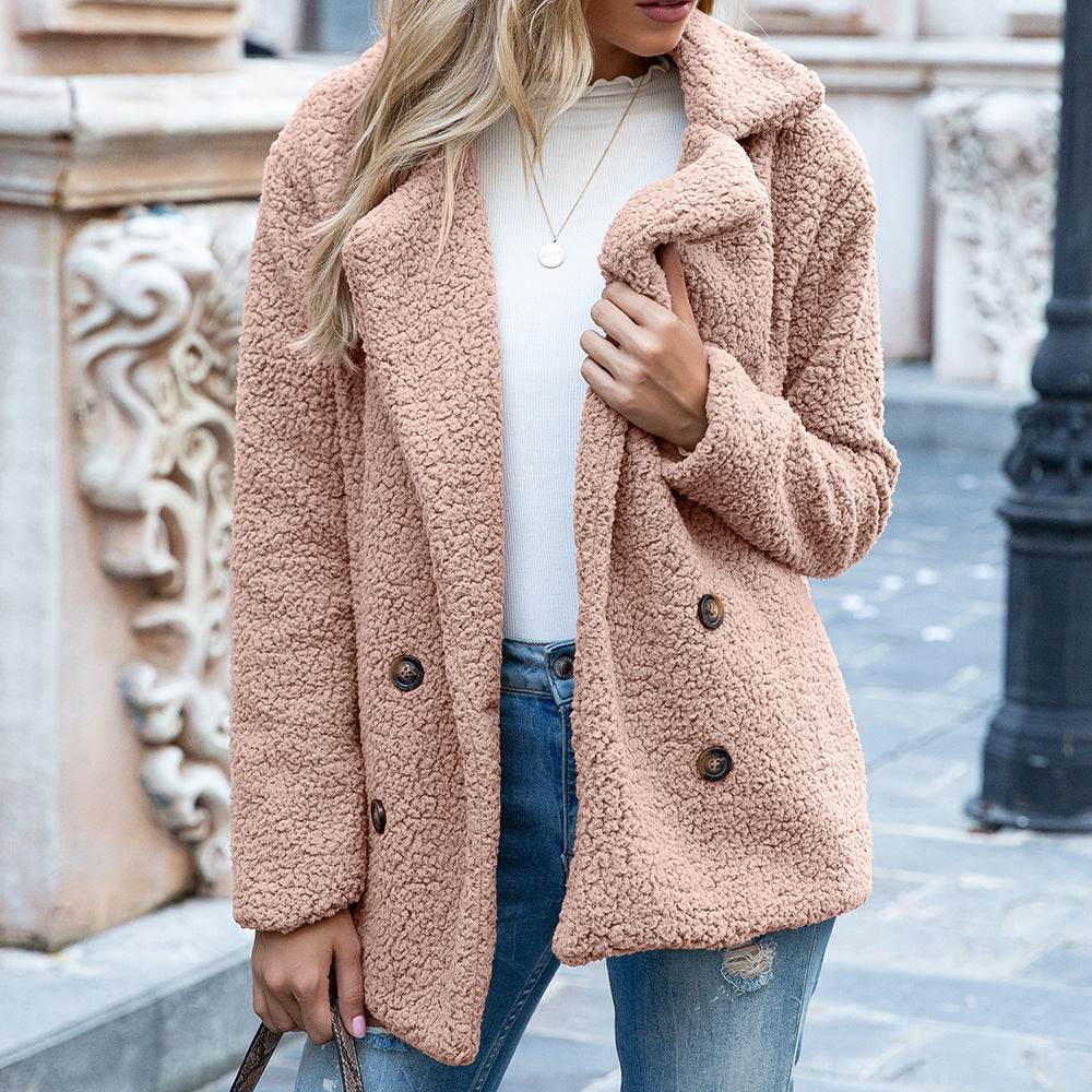 Loose Lapel Fluffy Coat Winter Button Jacket Cardigan Outwear For Women Clothing - ProTrendyz
