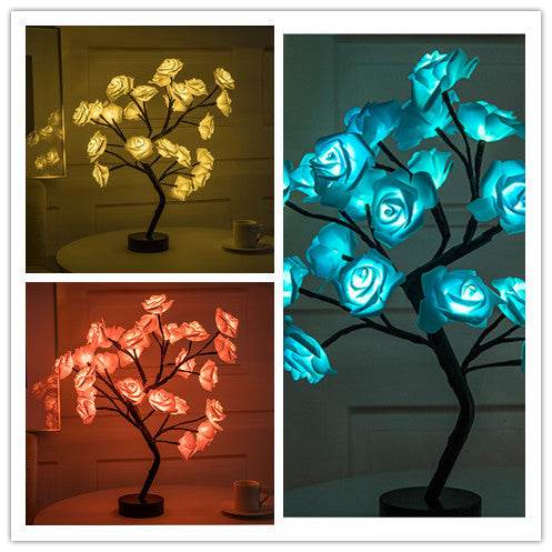 Rose Flower Lamp USB Battery Operated LED Table Lamp Bonsai Tree Night Lights Garland Bedroom Decoration Lights Home Decor - ProTrendyz