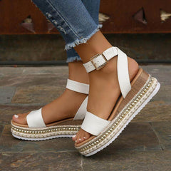 Summer Sandals Buckle Strap Hemp Wedges Platform Peep Toe Shoes Women - ProTrendyz