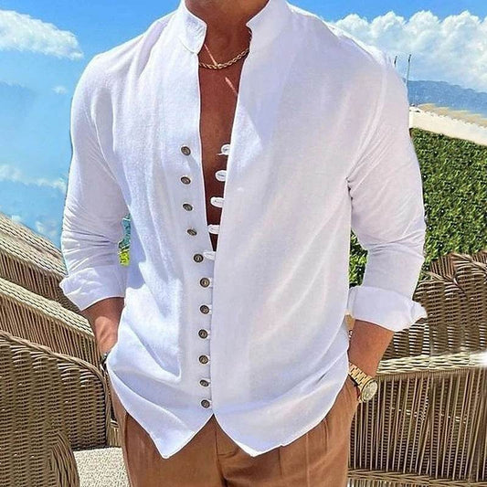 Retro Button Design Long-sleeved Shirt Men's Casual Loose Top Mens Clothing - ProTrendyz