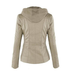 Fashion Detachable Hooded Jacket With Pockets Casual Solid Color Zipper Long Sleeve Leather Coat Autumn Winter Women's Clothing - ProTrendyz