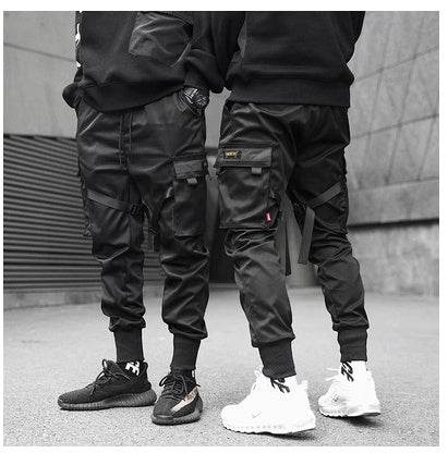 Hot Sale Men Black Hip Hop Cargo Pants Elastic Waist Jogger Trousers Sweatpants Pockets Full Length Casual Fashion - ProTrendyz