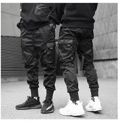Hot Sale Men Black Hip Hop Cargo Pants Elastic Waist Jogger Trousers Sweatpants Pockets Full Length Casual Fashion - ProTrendyz