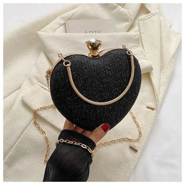 Evening Clutch Bag Women Bag Shiny Handbag Heart Shape Metal Clutches Bag Fashion Chain Shoulder Crossbody Bag Luxury Lady Purse Valentines Day Outfit - ProTrendyz
