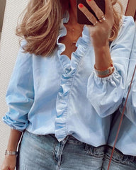 European and American new long-sleeved ruffled shirt