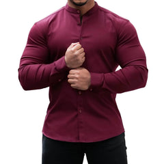 Long Sleeve Shirt Men Casual Button Down Slim Tops Solid Color Casual Mens Clothing - ProTrendyz