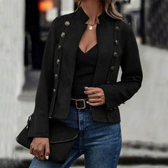 Solid Short Jacket Double Breasted Decorative Design Fashion Retro Suede Long Sleeve Outwear Tops Coat For Womens Clothing - ProTrendyz