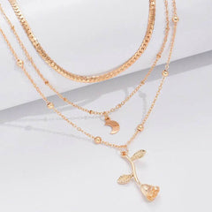 Bohemia Multilayer Moon Gold Color Pendant Necklaces For Women Rose Flower Choker Necklace 2025 Fashion Jewelry Party Gift Valentine's Day Gifts - ProTrendyz