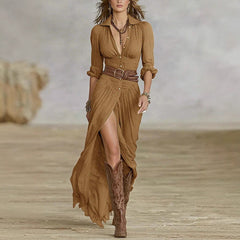 Women's Sexy Solid Color Irregular Pleated With Belt Dress