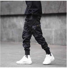 Hot Sale Men Black Hip Hop Cargo Pants Elastic Waist Jogger Trousers Sweatpants Pockets Full Length Casual Fashion - ProTrendyz