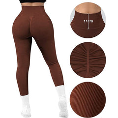 High Waist Seamless Leggings Threaded Knitted Fitness Pants Solid Women's Slimming Sports Yoga Pants Elastic Running Sport Leggings - ProTrendyz