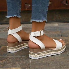 Summer Sandals Buckle Strap Hemp Wedges Platform Peep Toe Shoes Women - ProTrendyz