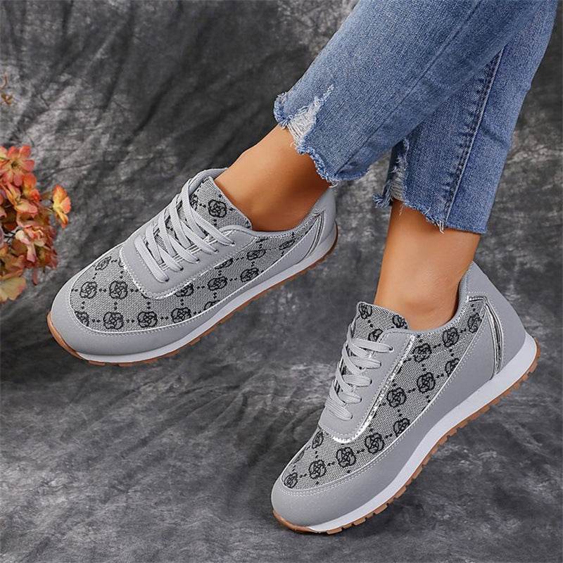 Flower Print Lace-up Sneakers Casual Fashion Lightweight Breathable Walking Running Sports Shoes Women Flats - ProTrendyz