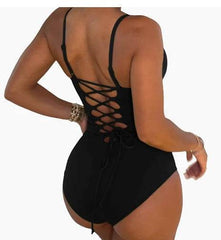 Summer Bikini Backless String Large Size Sexy Solid Color Triangle One-piece Swimsuit Womens Clothing - ProTrendyz
