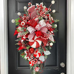 Christmas Wreath Candy Upside Down Tree Garland Artificial Xmas Ornament Hpme Porch Window Door Wall Hanging Decoration