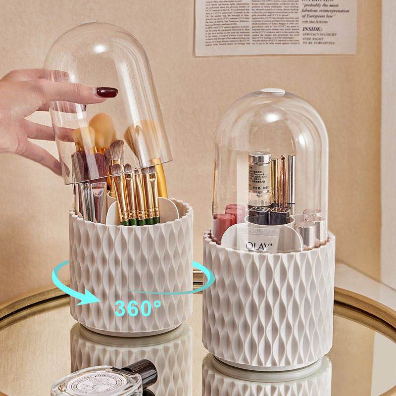 360 Rotating Large Capacity Transparent Makeup Brush Storage Pen Holder Acrylic Dust With Lid Desktop Cosmetic Storage Box - ProTrendyz