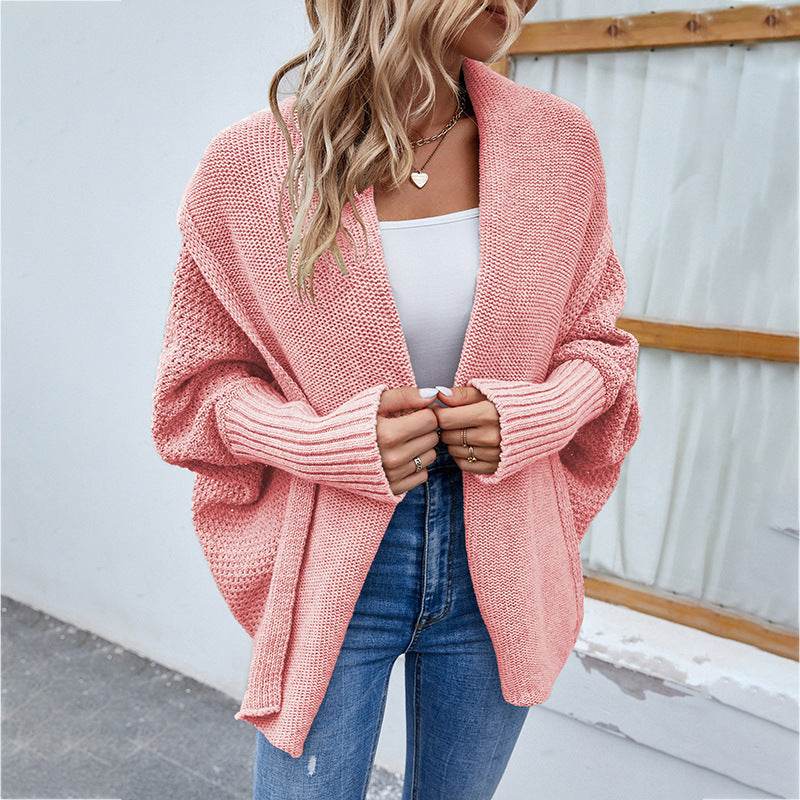 New Loose Knitted Sweater Solid Color Bat Sleeve Large Lapel Cardigan Autumn And Winter Fashion Jacket For Women Clothing - ProTrendyz