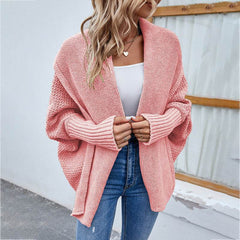 New Loose Knitted Sweater Solid Color Bat Sleeve Large Lapel Cardigan Autumn And Winter Fashion Jacket For Women Clothing - ProTrendyz