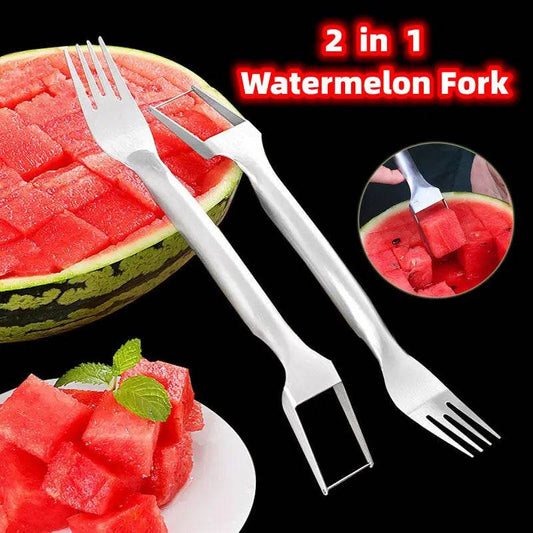 2 In 1 Watermelon Fork Slicer Multi-purpose Stainless Steel Watermelon Slicer Cutter Kitchen Fruit Cutting Fork Fruit Divider Kitchen Gadgets - ProTrendyz