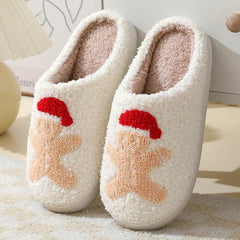 Christmas Home Slippers Cute Cartoon Santa Claus Cotton Slippers For Women And Men Couples Winter Warm Furry Shoes - ProTrendyz