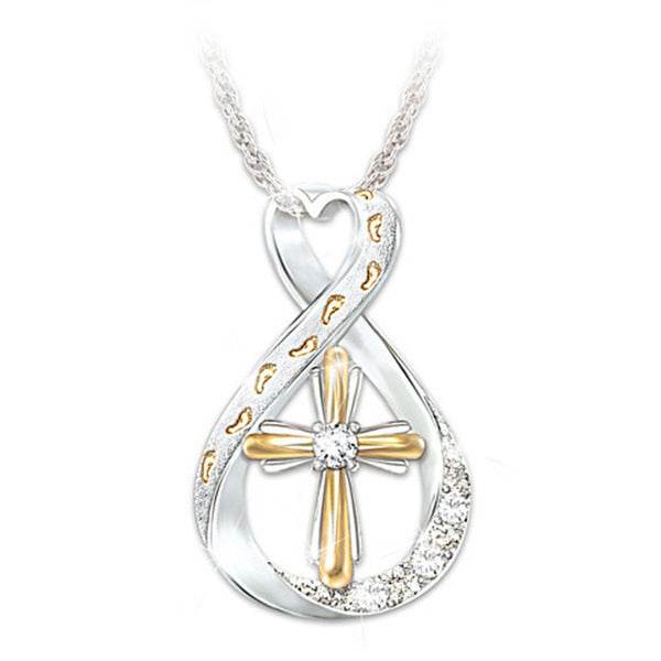 Cross Footprint Diamond Pendant Two Tone - ProTrendyz