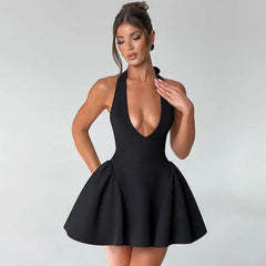 Sexy Deep V-neck Halter Dress Ins Fashion Slim Short Dress For Party Clothing Women - ProTrendyz