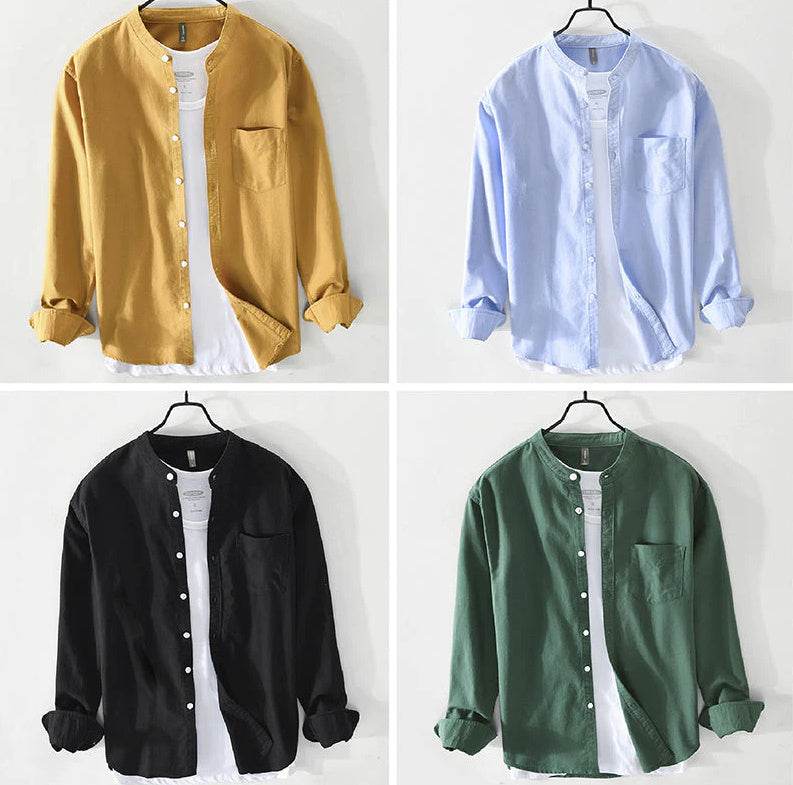 Fashion Stand-Up Collar Solid Color Simple Youth Long-Sleeved Cotton Shirt - ProTrendyz